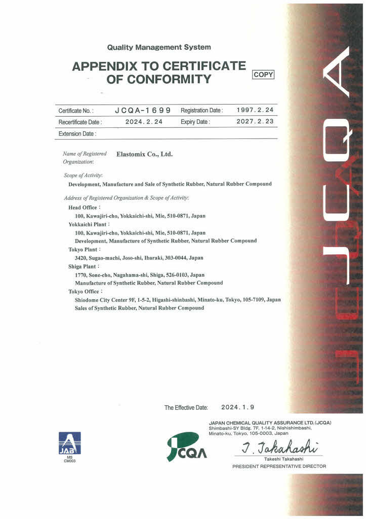 ISO9001 APPENDIX TO CERTIFICATE OF CONFORMITY